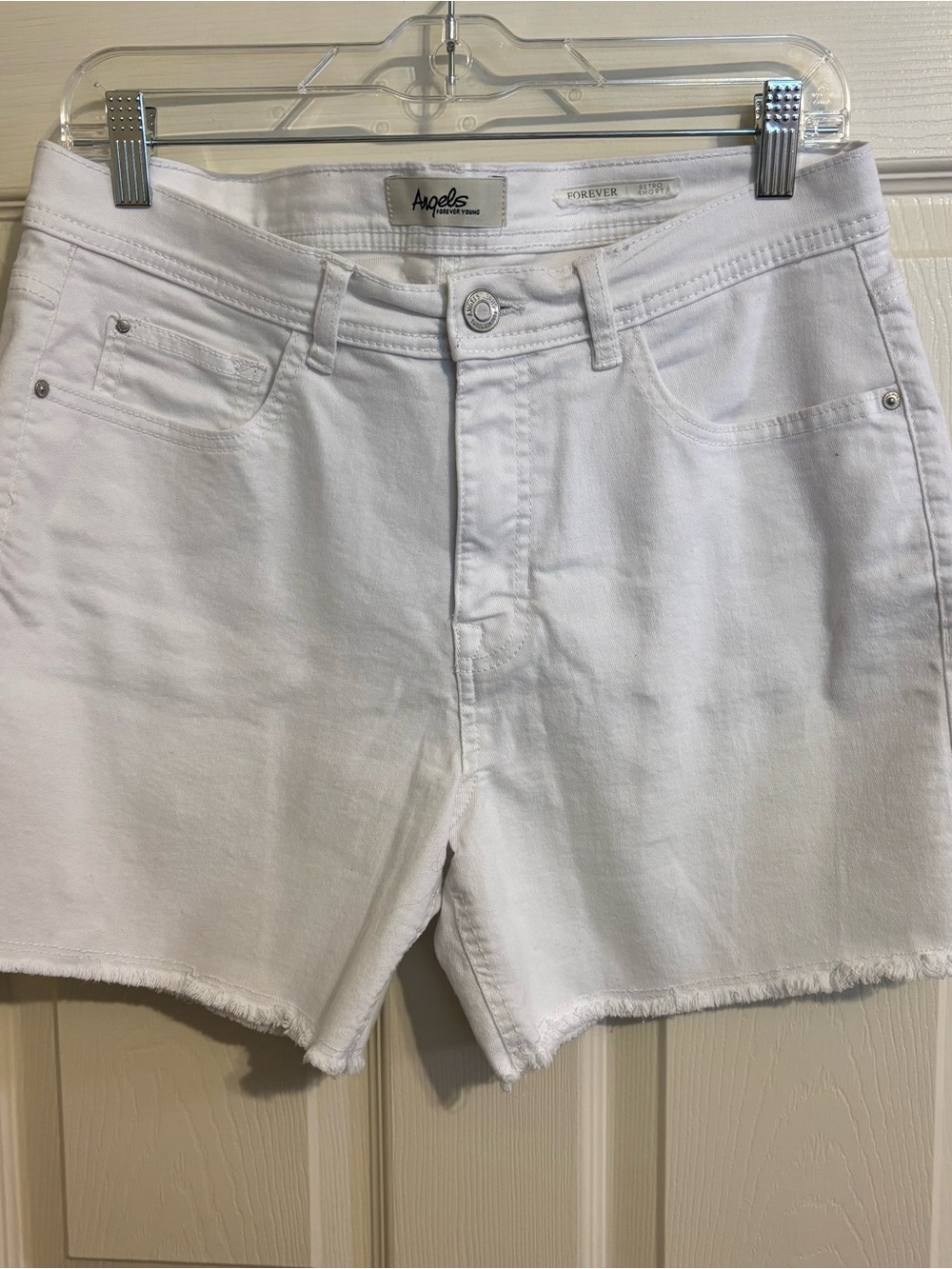 Forever 21 White Frayed Hem Denim Shorts